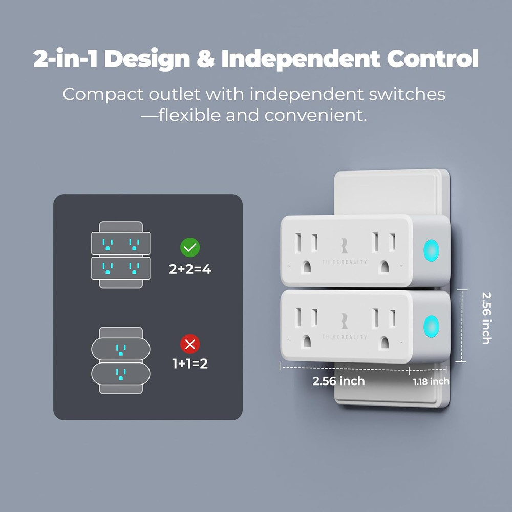 Smart Dual Plug 1 Pack Zigbee 2-in-1 Smart Outlet with Independ.