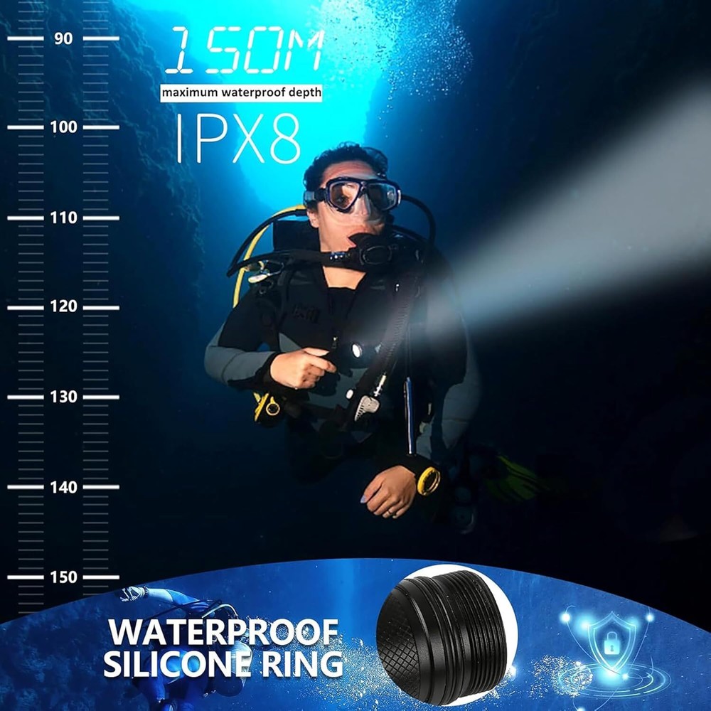 Dive Light 2000 Lumen Waterproof Flashlight with 5 Modes, Underwater Flashlight