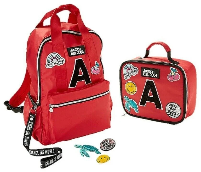 Justice Initial Backpack and Lunch Tote Red Patch Letter "E" New