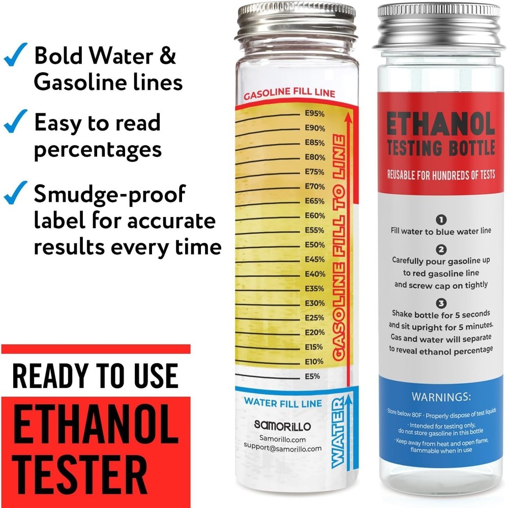 2-Pack Reusable Ethanol Testing Kit - Quick & Clear Fuel Bottles