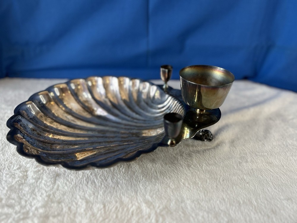 Vintage Sheffield Silver Shell Dish Scalloped Serving Bowl W/ Candle Holders 15"