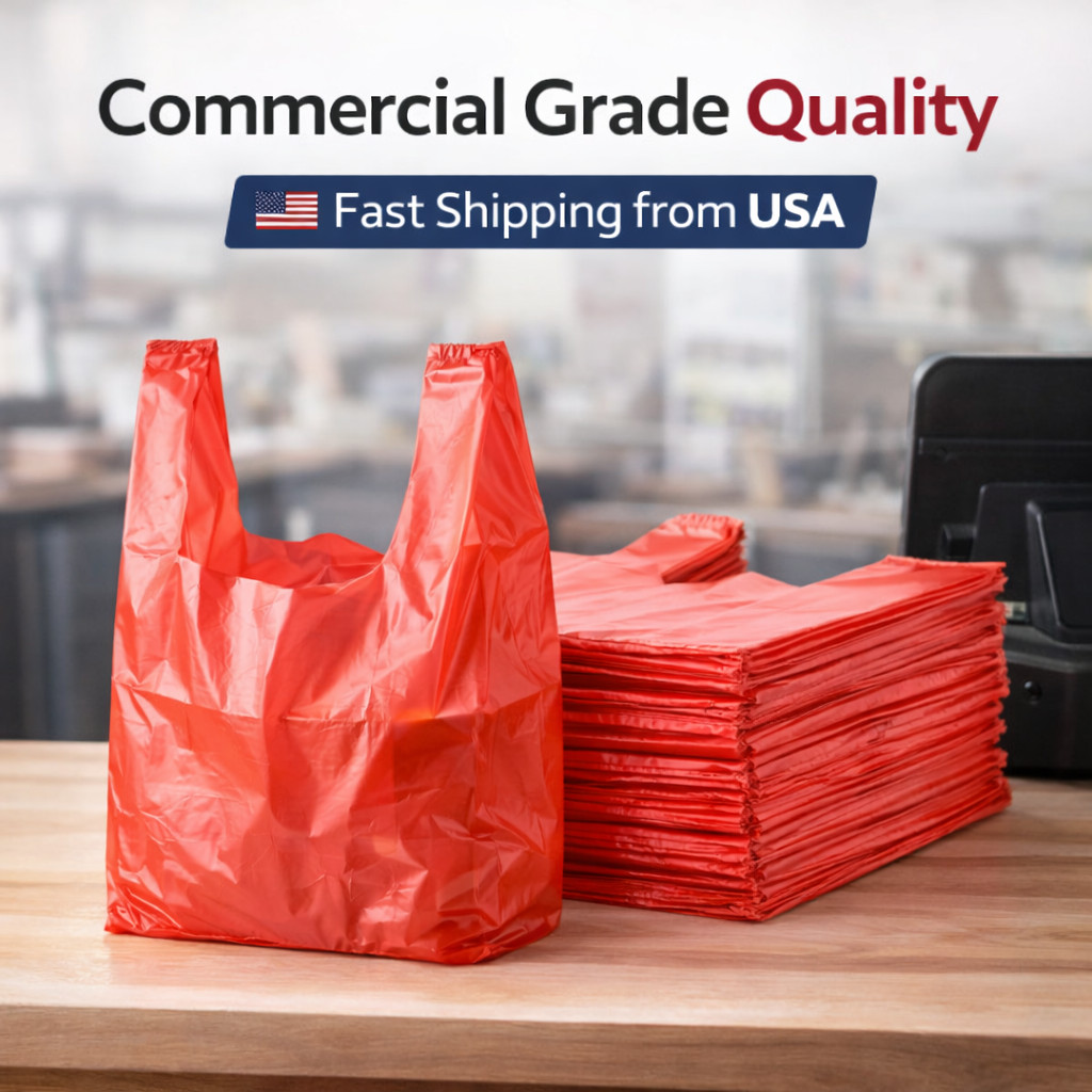 Red T-Shirt Plastic Bags 8x4x15 0.55 Mil Grocery Retail Carryout