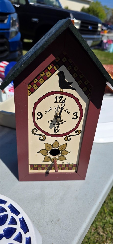 hand painted birdhouse clock