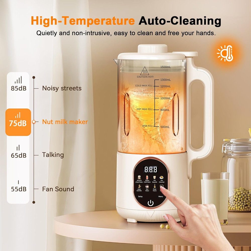 50Oz Automatic Nut Milk Maker with 10 Functions and Auto Clean Feature