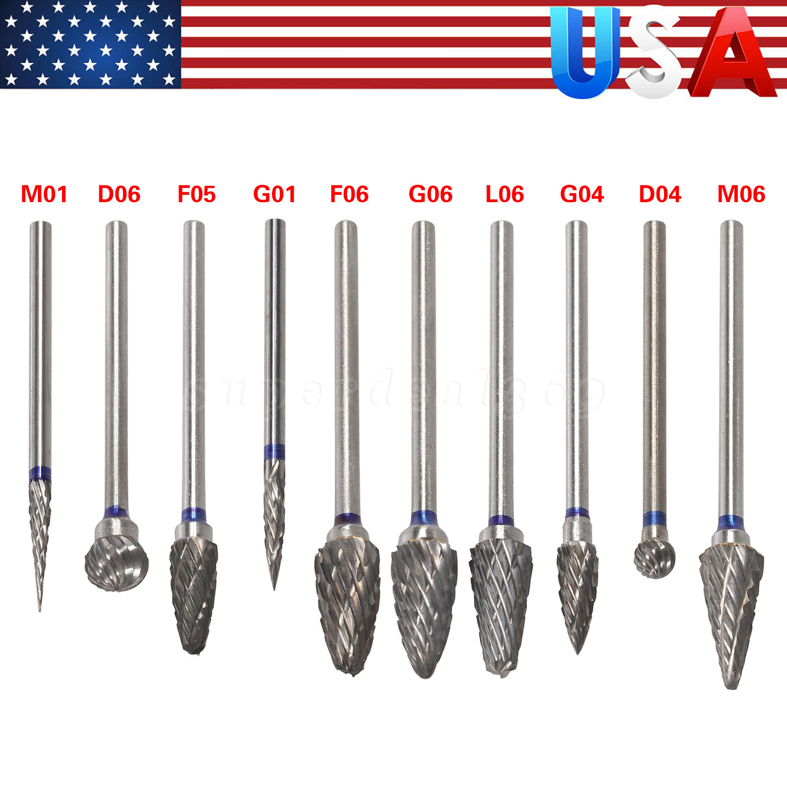 10Pcs Dental Lab Polishing Bur Drills Tungsten Steel Carbide Burs 2.35MM CE FDA