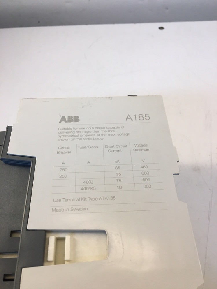 ABB A185-30 Contactor Motor Starter PULLED From Working Environment See Photos