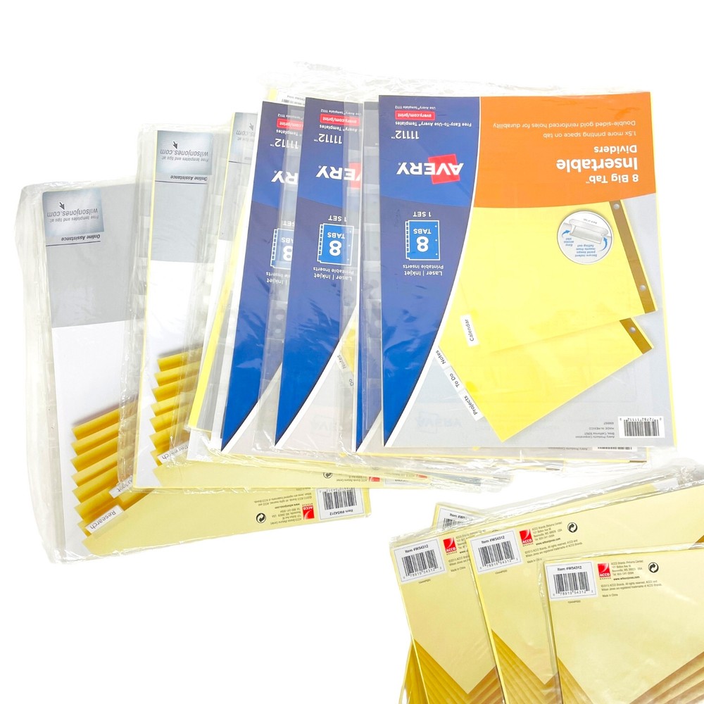 15 Pcs Avery 8-Tab Binder Dividers Insertable Multicolor Big Tabs 3-Hole Punched