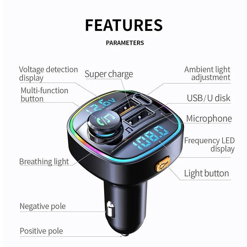 Bluetooth FM Transmitter Car Adapter Hands Free Radio USB Charger AUX Audio