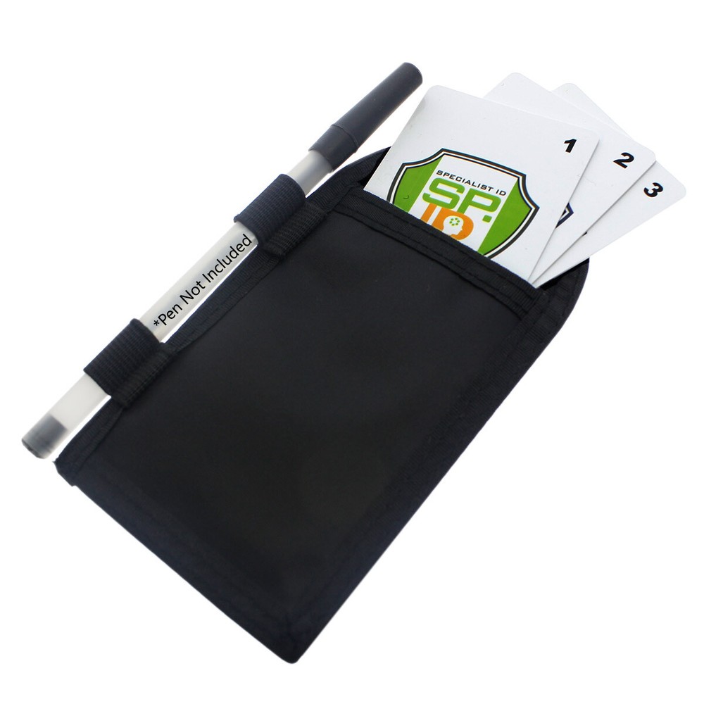 Nylon Badge Holder with Pen Loop - 2 Pockets - Window Front - Hidden Back Pouch