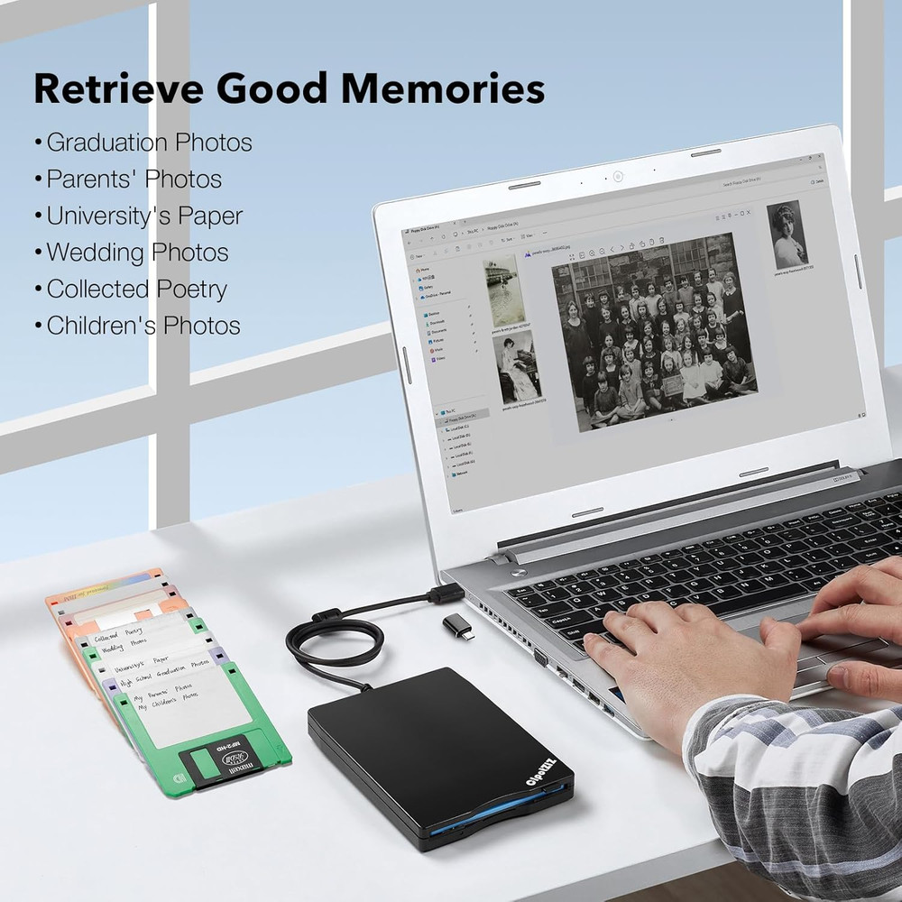 Floppy Disk Reader 3.5 Inch External USB A&C Floppy Disc Drive 3 1/2 Floppy Disk