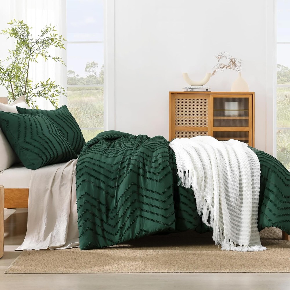 Down comforter set, deep emerald green, 3-piece set