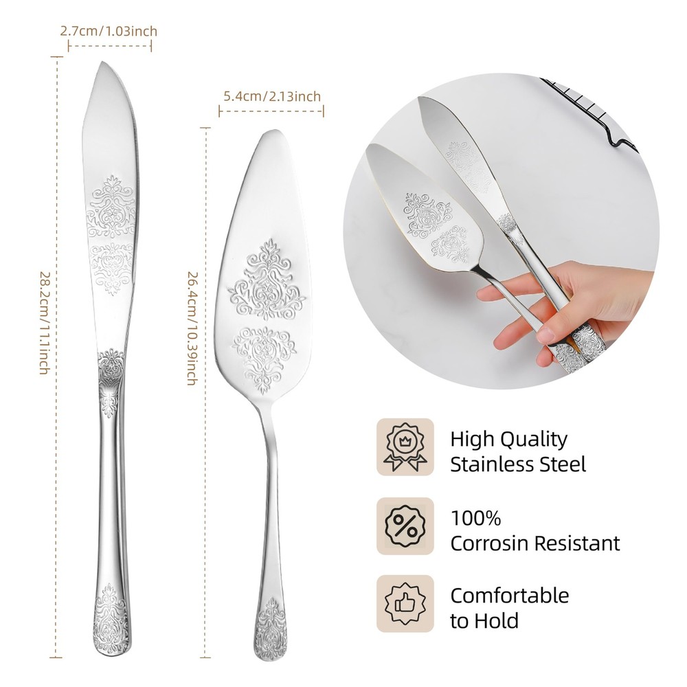 Cake Cutting Set for Wedding, Elegant Cake Knife and Server Set with Thickene...