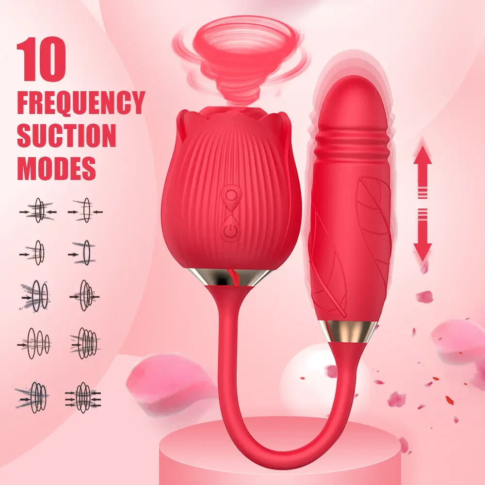 Clit Pump Sucking Rose Vibrator G-Spot Telescopic Dildo Adult Sex Toys for Women