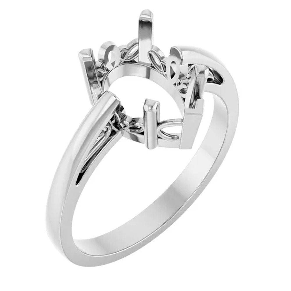 Ring Mounting Pear Cut Solitaire Scroll V End Prong Designed in Sterling Silver