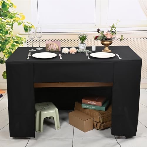 2 Pack Fitted Tablecloth, Open Back Fitted Table Cloths for 4 2 Pack 4FT Black