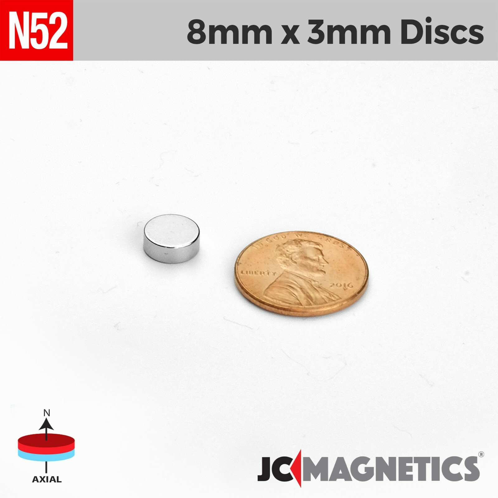 8mm x 3mm 5/16x1/8" N52 Super Strong Rare Earth Neodymium Magnet Disc 8x3mm