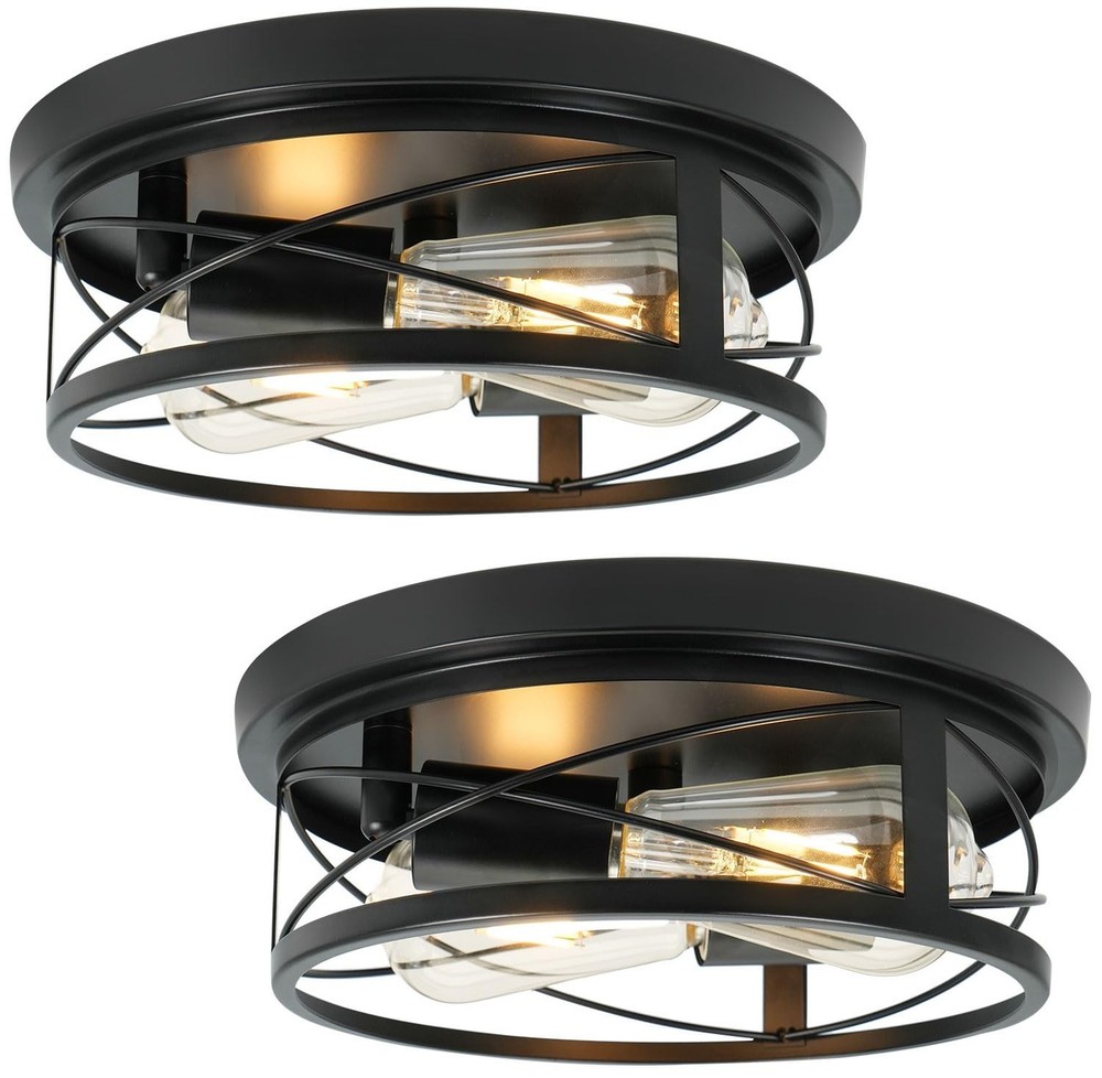 2 Pack Farmhouse Ceiling Light - Dimmable Rustic Black Flush Mount E26(not in...