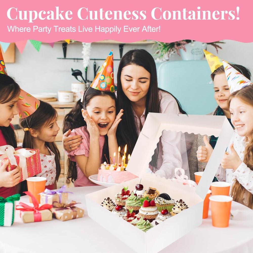10 PCS Cupcake Boxes 12 Count Container With Window Inserts White Bakery Box