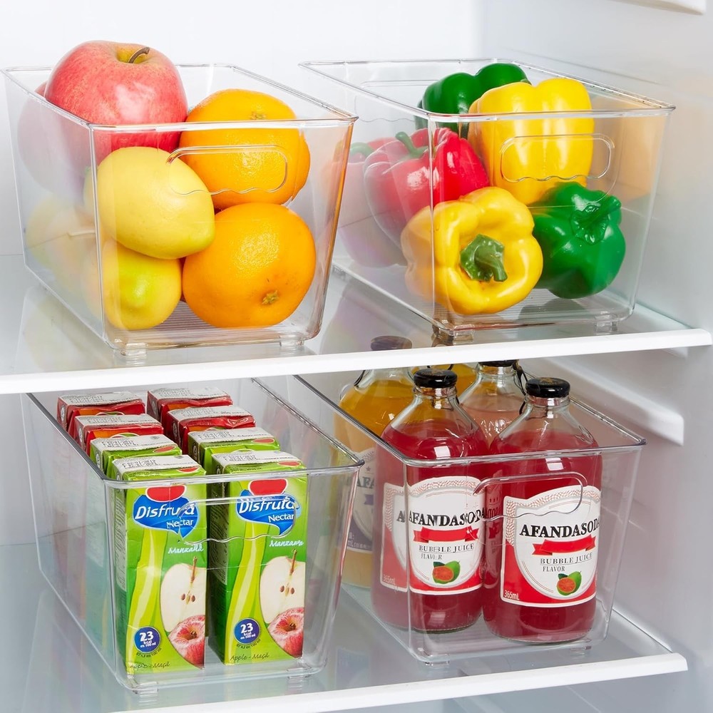 Medium Clear Storage Bins with Handles – Durable 6 PCS Kitchen Organization Set