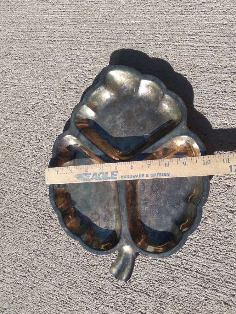 Vintage Leaf Serving Dish Divided Silver Plated Hong Kong