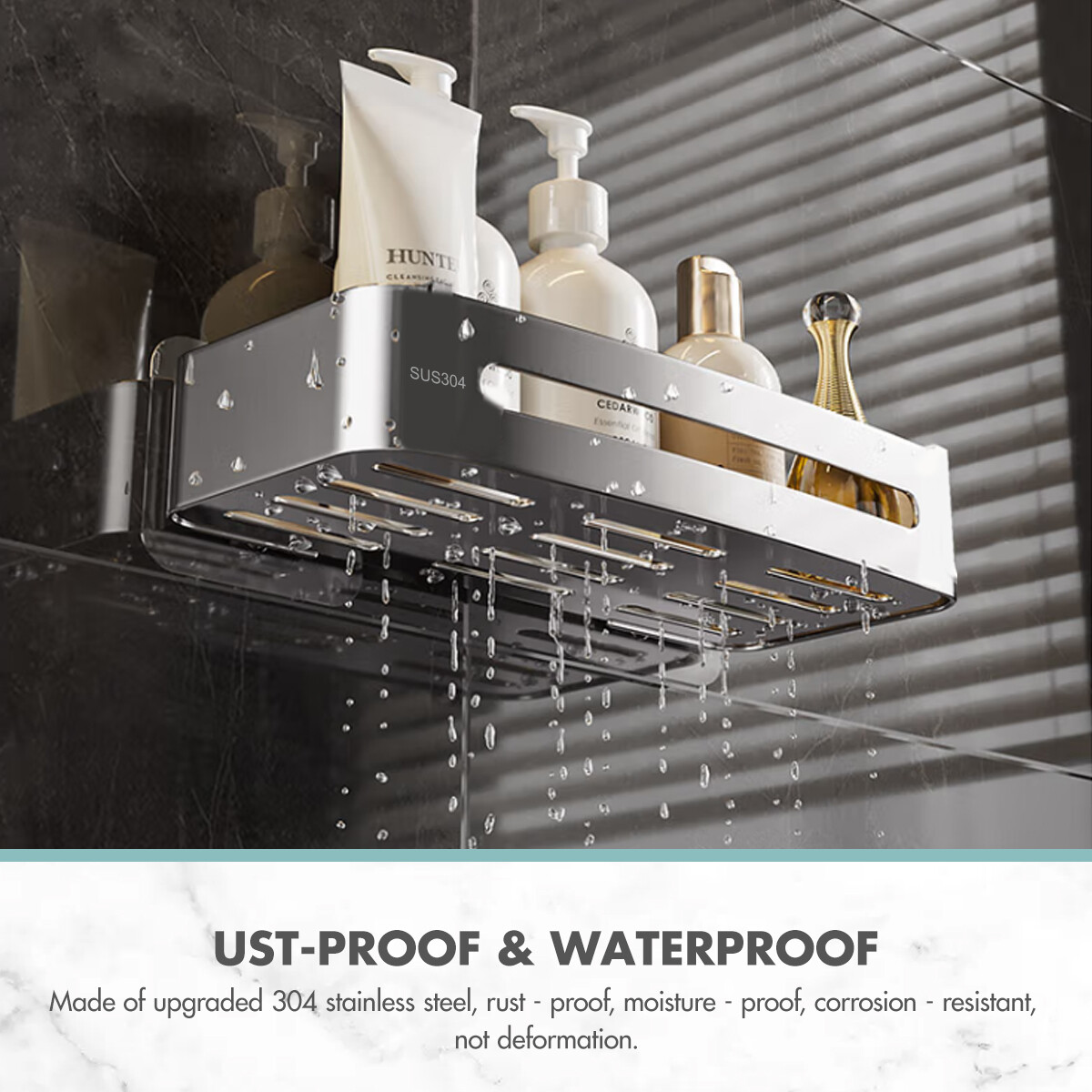 Shower Caddy, Adhesive Shower Shelves No Drilling, with 2 Adhesives，1.77" Height