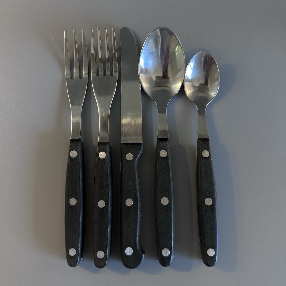 28 Stainless Flatware Black Composite Set Dinner forks Salad Spoons riveted