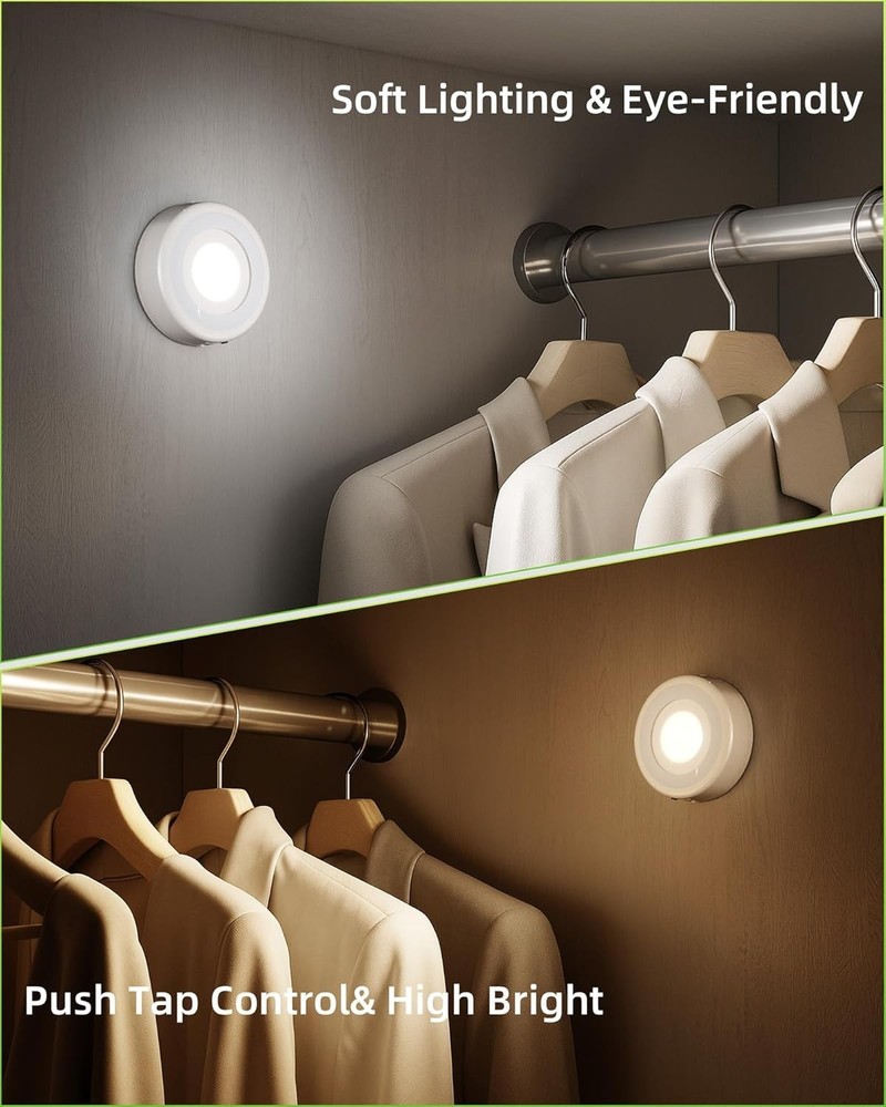 Compact 2.5'' Rechargeable LED Puck Lights - Wireless Touch & Remote Control