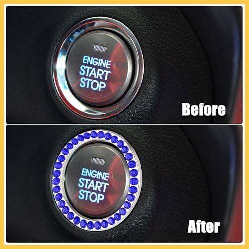 5 Pcs Car Engine Start Stop Decoration Ring Rhinestone Push Start Button Knob