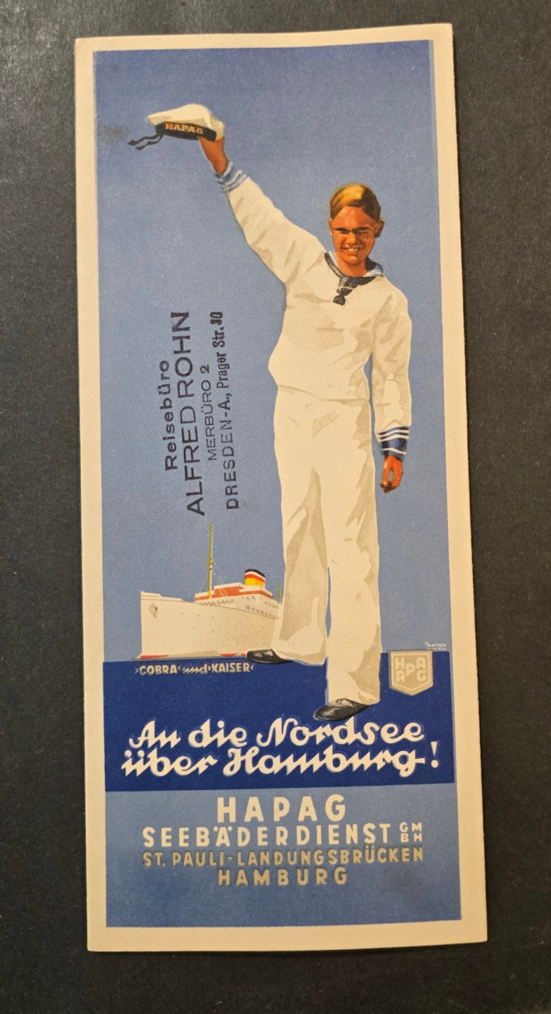 WW2 WWII German HAPAG Nordsee Map Brochure Hamburg Helgoland Travel Foldout 1933