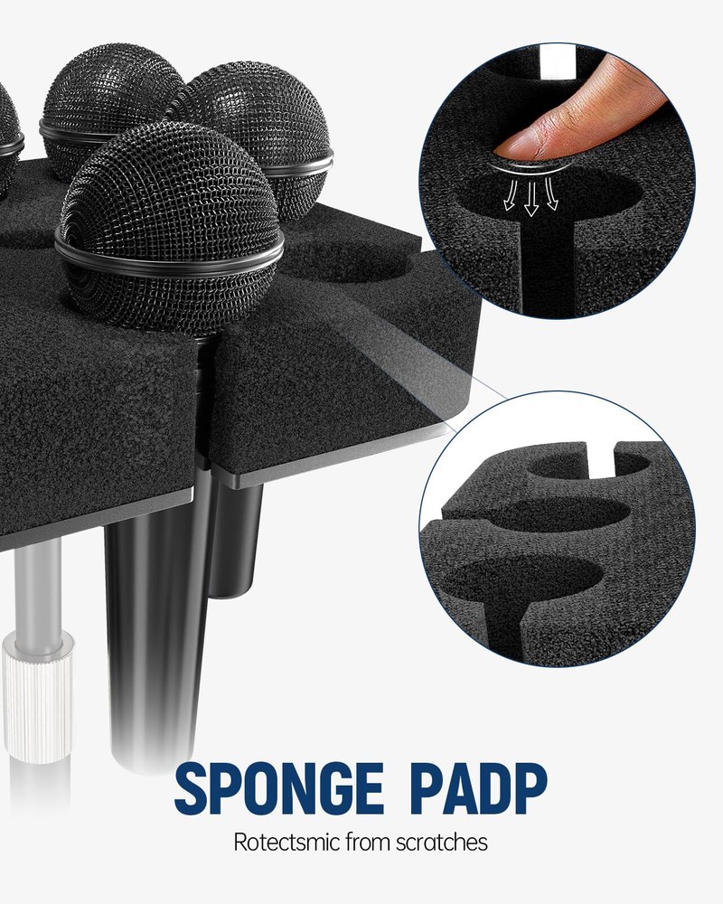 Multi Microphone Holder Square Tray with Foam Padding for 8 Wireless/Wired Mics
