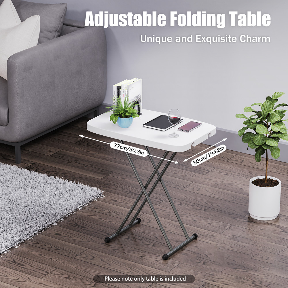 20x30" White Folding Table Portable and Adjustable Small Table