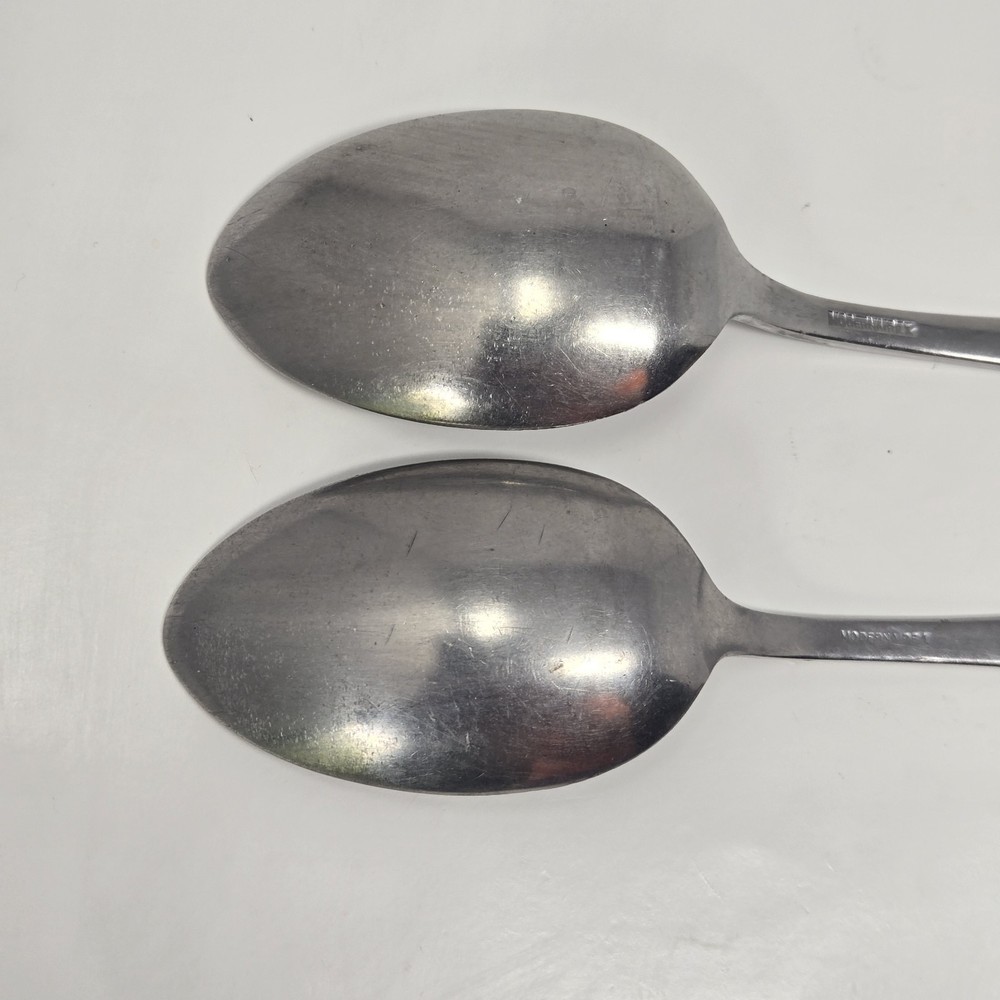 (2) Vintage WW2 Mess Hall Spoon Stainless USA-MD Military Modernaire 8 1/4 In