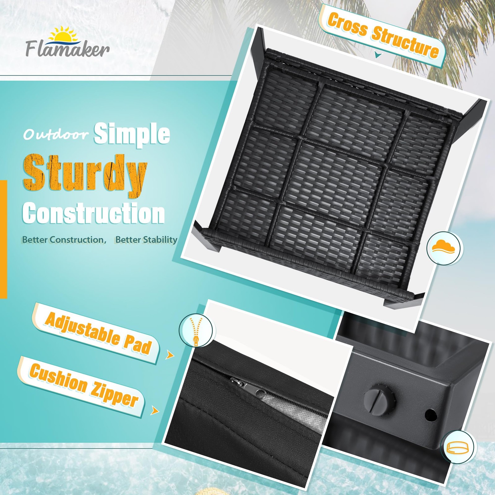 Patio Set Outdoor Wicker Furniture, Modern Bistro Set with Rattan Chair (Blue)