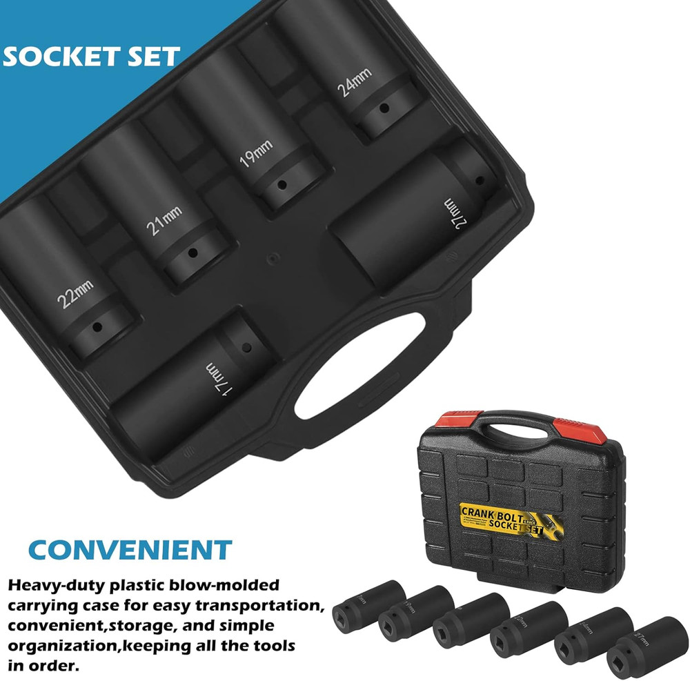 1/2" Drive Crank Bolt Socket Set 17MM - 27MM Harmonic Balancer Socket Set Bolt R