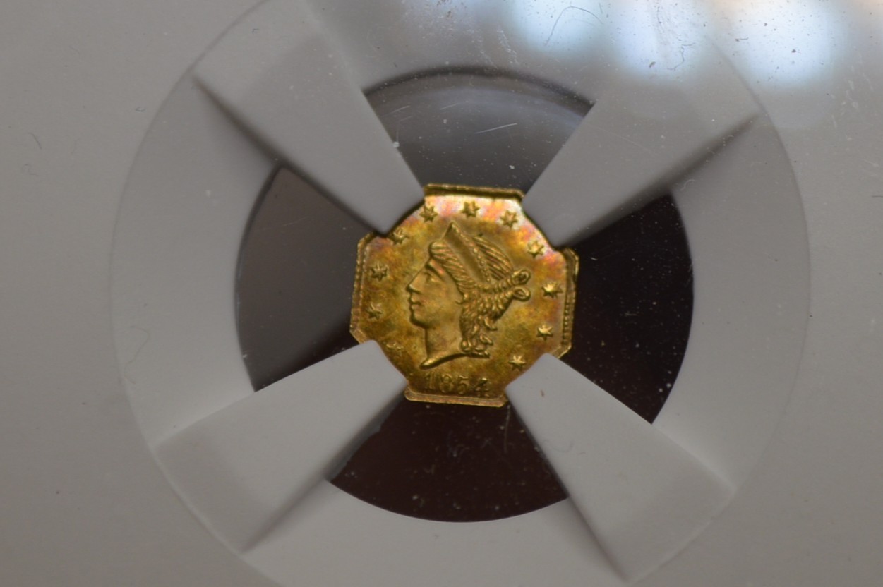 1854 25c California Fractional Gold Octagonal Liberty BG-108 NGC MS63 BU UNC