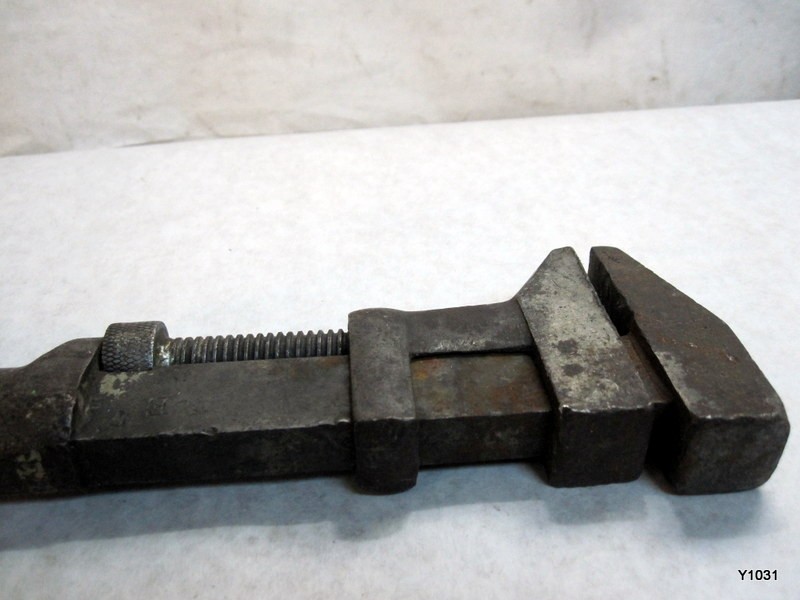 Antique l coe's 10" Adjustable monkey nut wrench wood handle e7