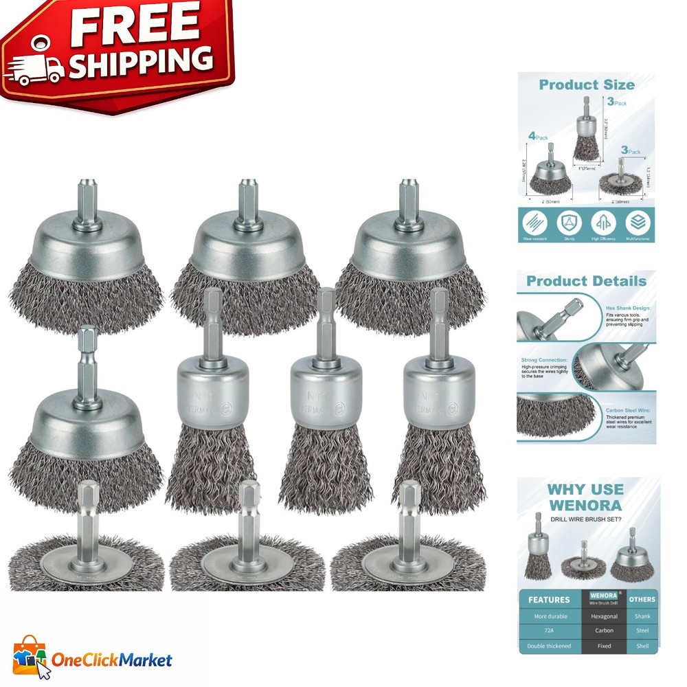 Complete Wire Brush Attachment Set - 10 Pieces for Efficient Cleaning Tasks