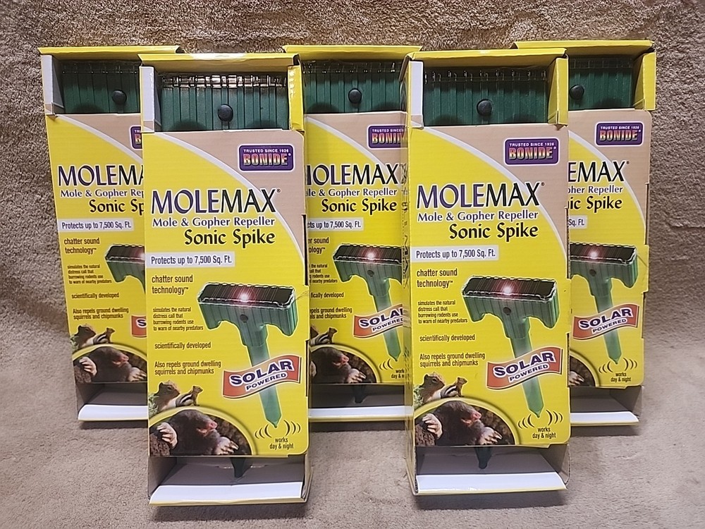 Lot of 5: Molemax Mole & Gopher Repeller Sonic Spike Solar Powered 🆕