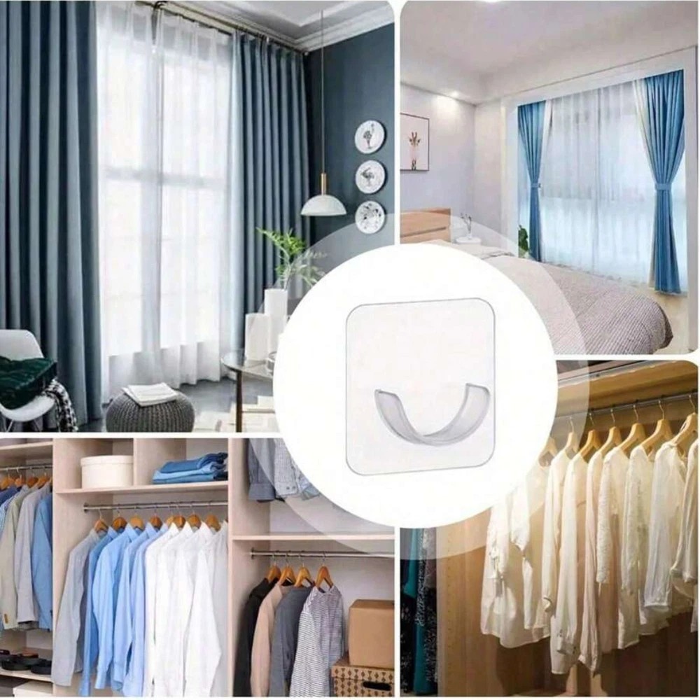 4pcs Adhesive Shower Curtain Rod Holder Wall Mount Transparent Tension Bracket