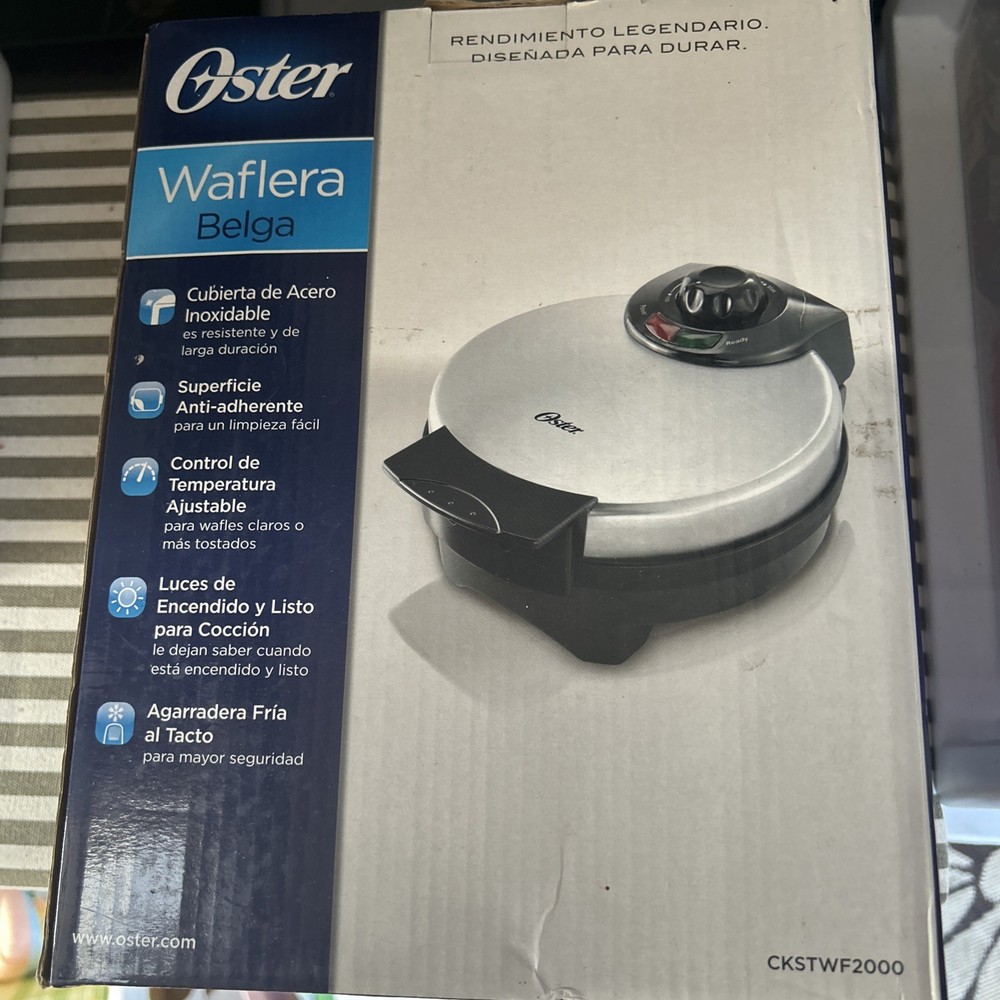 Oster 8" Nonstick Belgian Waffle Maker with Temperature Control, Silver Open Box