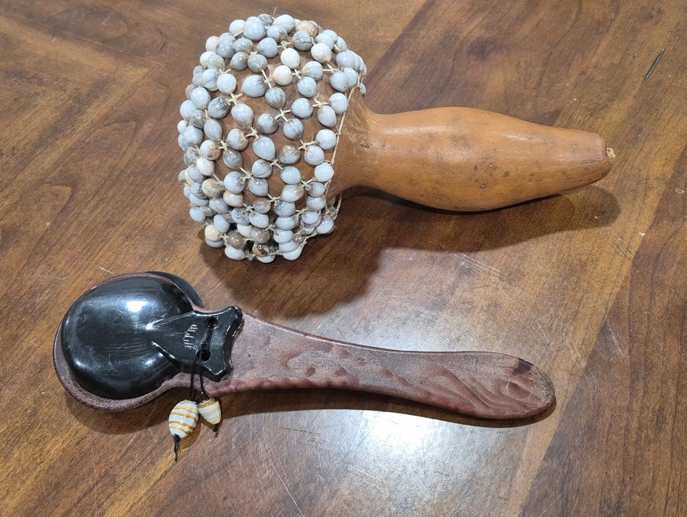 Two Piece Percussion Lot. One Hand Made Morocca Gourd & Castanets
