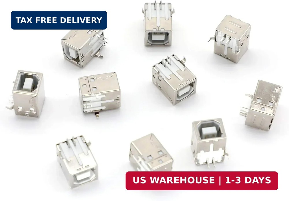 USB B Connector Socket 4-Pin Right Angle DIP Jack - 10 Pack for All Devices FAST