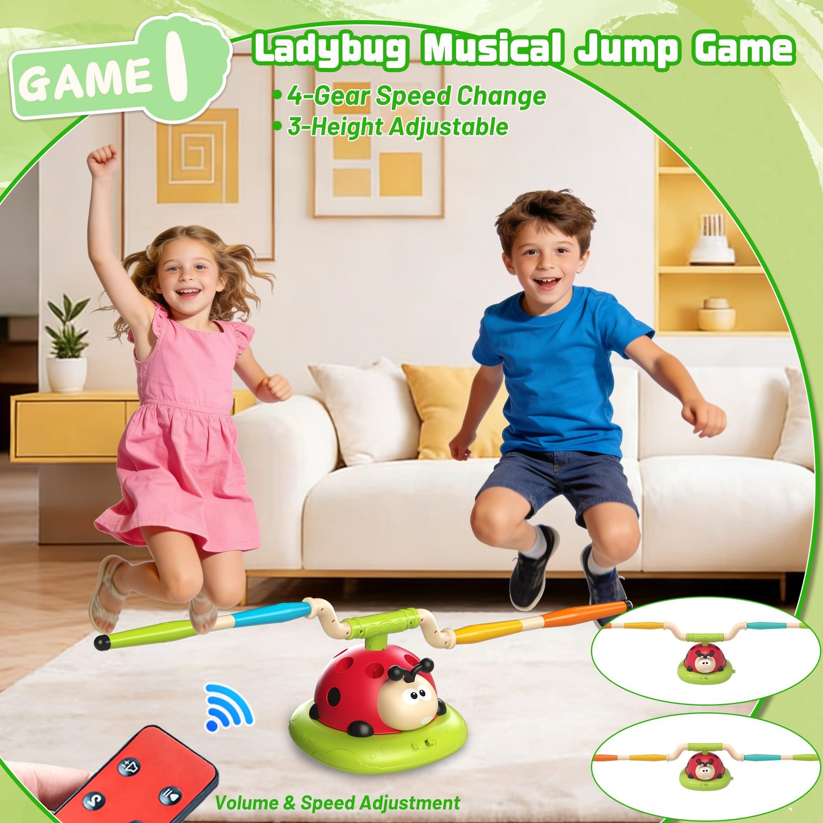 5 in 1 Musical Jump, Bean Bag Toss Ring Game, Baseball Toys and Stomping Laun...