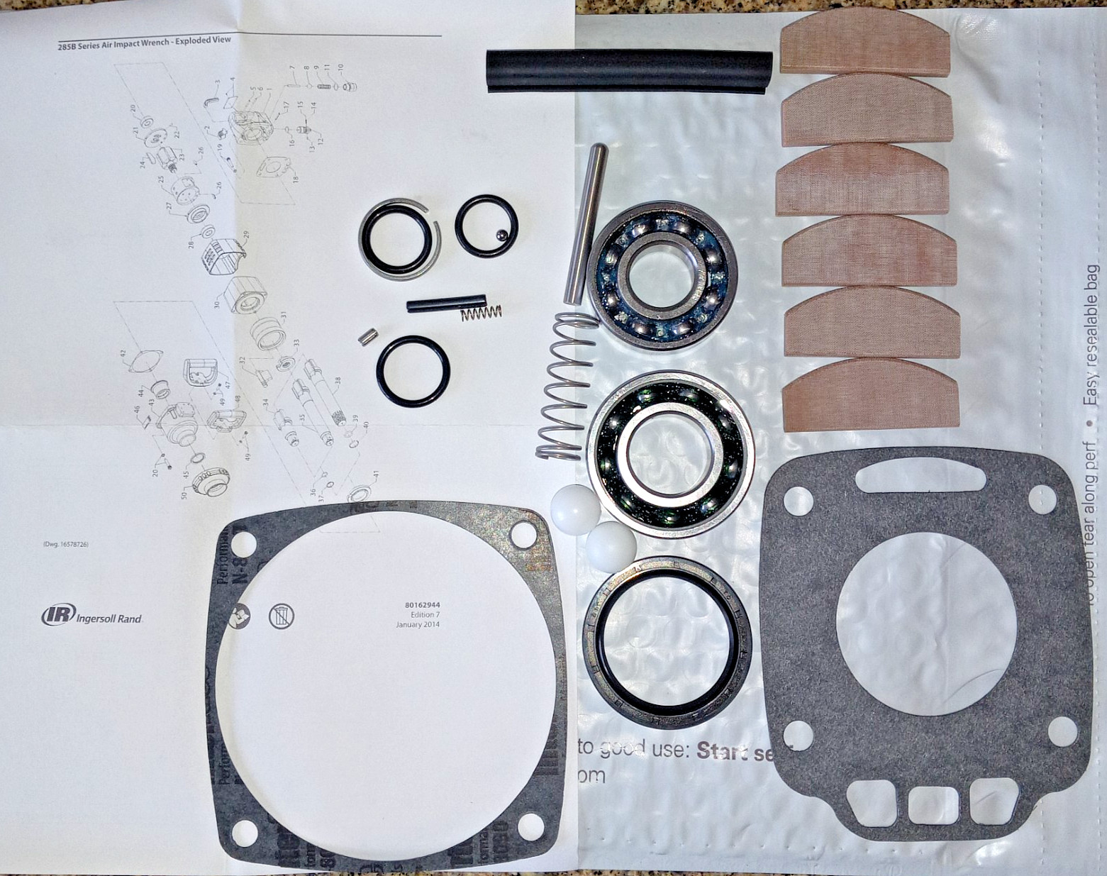 285B TK1 INGERSOLL RAND 285B & 285B-6 TUNE UP KIT 1" DRIVE  (2) THROTTLE VALVES