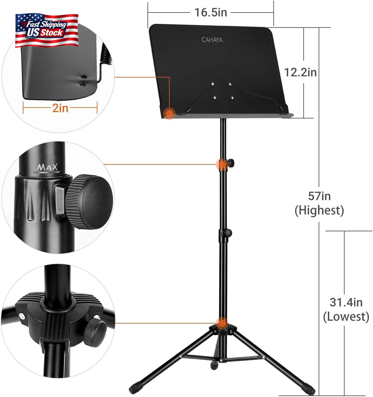 CAHAYA Music Stand for Sheet Music - Dual-Use Converts to Desktop Stand Portable
