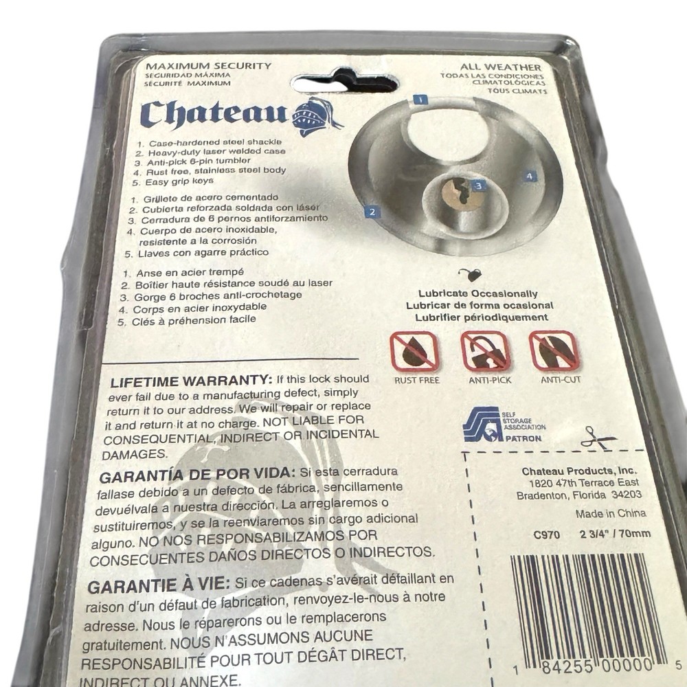 Chateau Maximum Security C-970 Disc Lock with Three Keys 2 3/4" 70mm Sealed