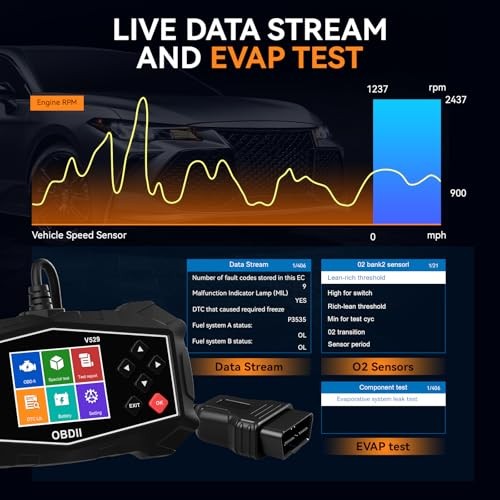 Enhanced OBD2 Scanner Diagnostic Tool - Check Engine Code Reader with Battery