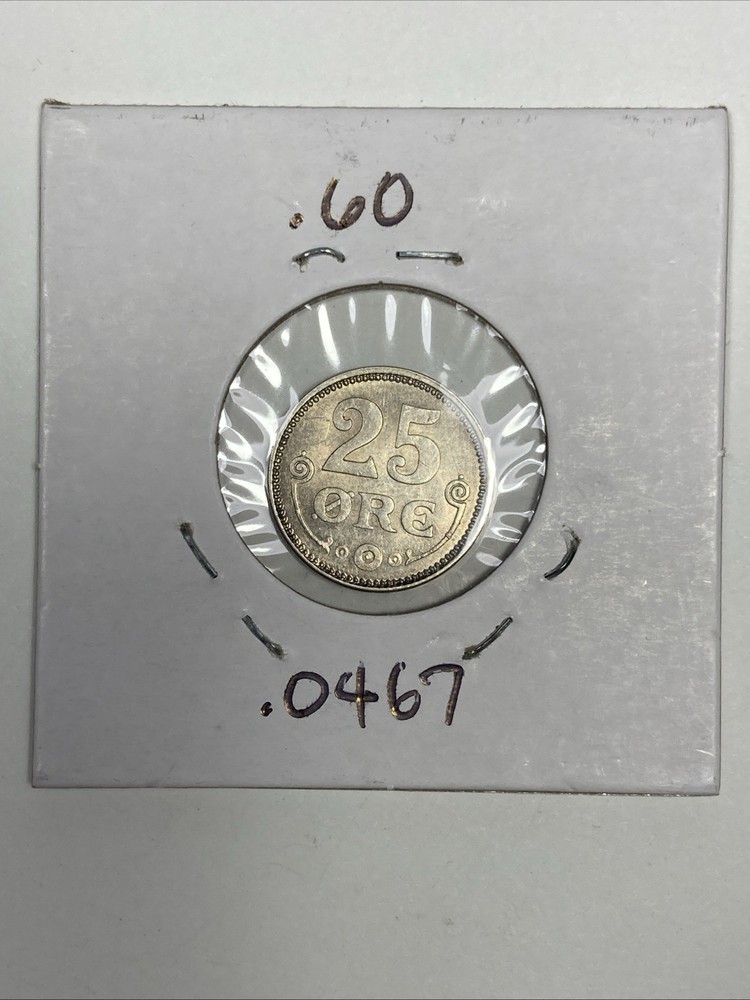 1919 Denmark 25 Ore. almost Unc. Silver.
