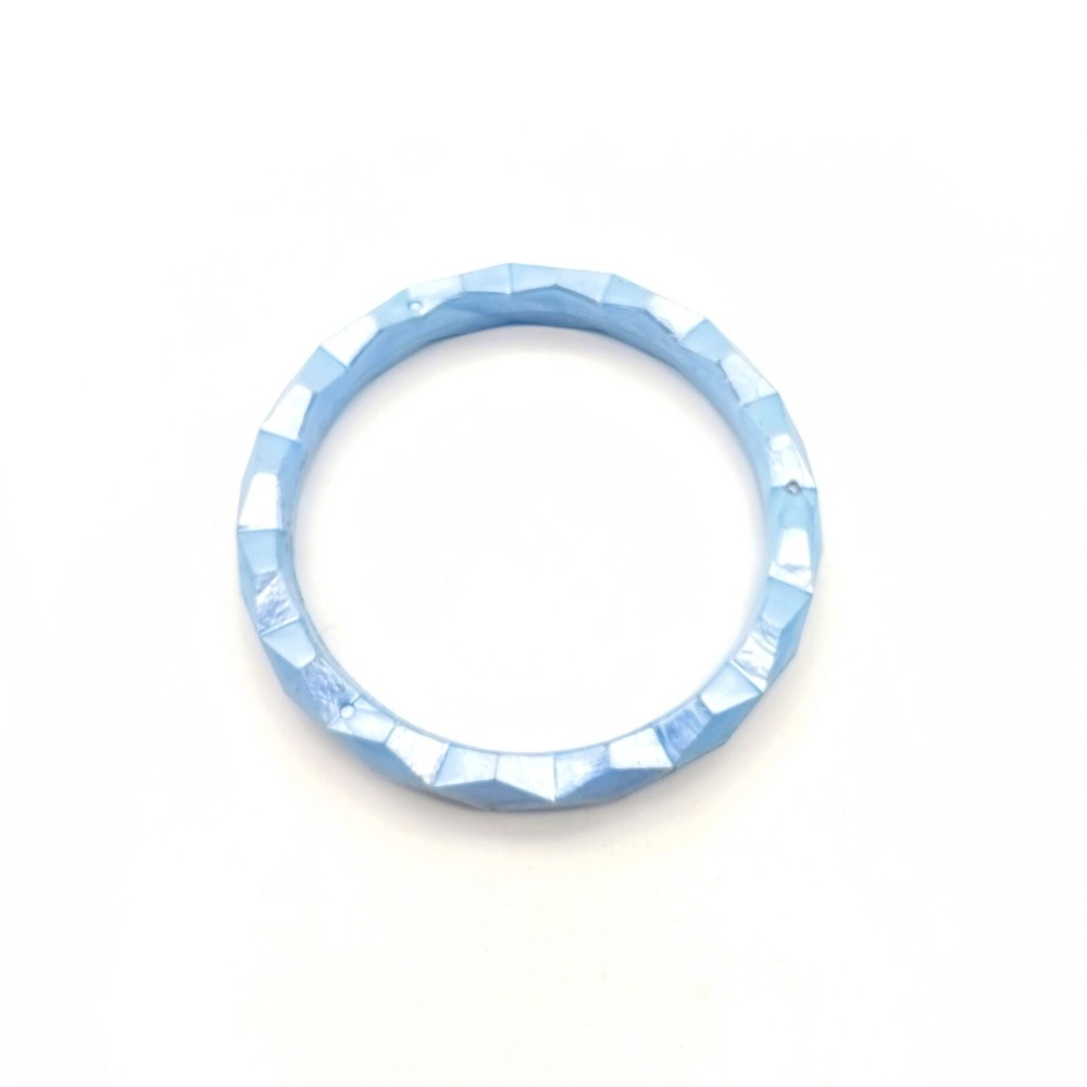 Shimmering Pale Blue Bangle Bracelet, Retro Plastic Stackable with Sheared Edges