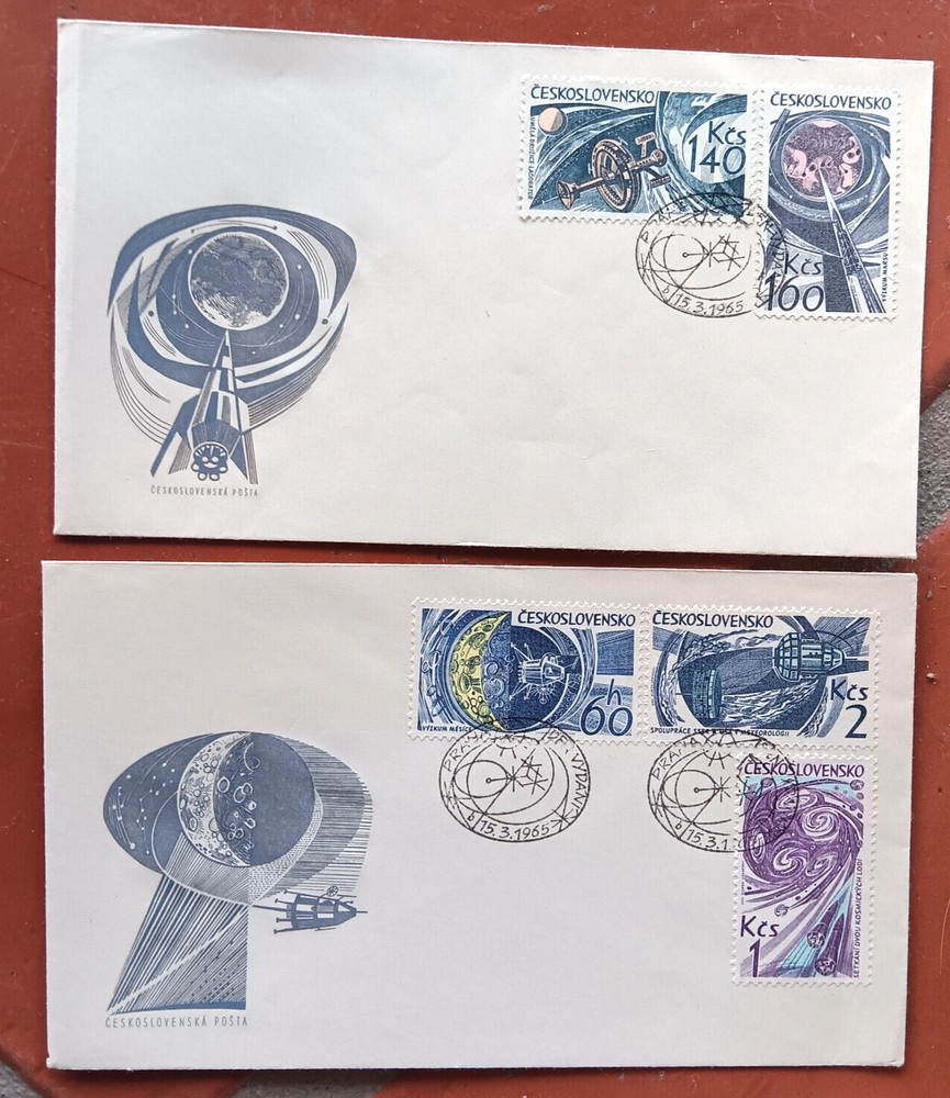CZECHOSLOVAKIA 1965 SPACE LUNAR EXPLORATION  COMPLETE 2 FDCS UNADDR